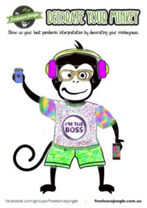 Freelance art was supplied during the care package drop from the Patreon. This has been turned into a coloureful monkey wearing set of headphones and their best freelance attire.