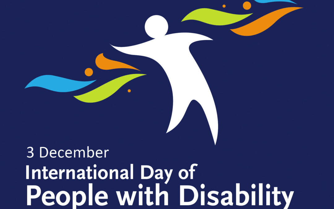 A wavy figure dances with light and colour with the words "International Day of People with Disability, December 3".