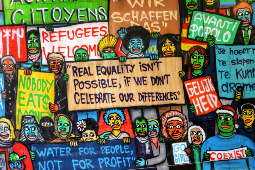 street art that talks about "real equality isn't possible if we dont celebrate our differences"