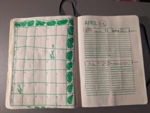 a calendar next to a four part overview of tasks for April